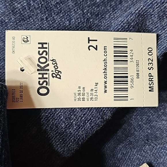 OSH KOSH Zippered Hoodie with Pockets Size 2T Blue New - Picture 8 of 13